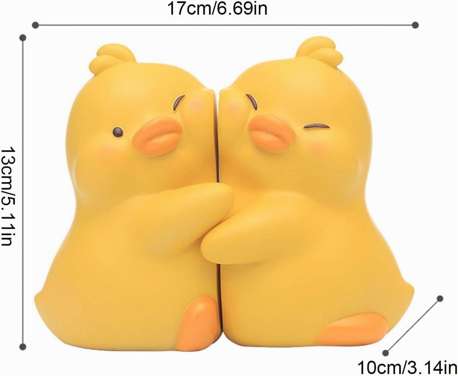 Cute Bookends, Cartoon Duck Bookends, Cute Ducks Hugging Resin Bookends Bookshelf Stopper for Students Textbooks (giallo)