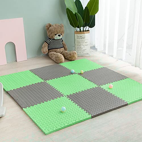 Image of Puzzle Flooring || Kids Interlocking Play mat || Baby Play Mat || Play mats for Kids || 12 MM Thick (4 Tiles - 16 Square Feet, Green Grey)