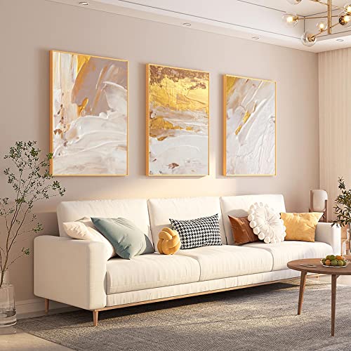 Toile géométrique beige et or 40x60cm pour salon moderne - 2