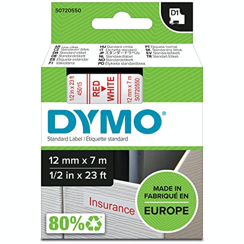 Produktbild von DULA Etikettenband 19mm X 7m – Rot Mit Weißem Druck, Permanent, Kompatibel Mit Dymo LabelManager & LabelPoint