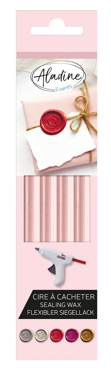 Aladine - 4 patyczki do woskowania w kolorze pastelowym różowym - Pieczęć woskowa - Do pistoletu woskowego - Jasnoróżowy kolor - Idealny ślub na chrzest, narodziny, listy, poczta, menu i prezenty -