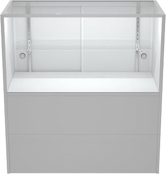 WISDOMFUR 48 Display Showcase with LED Lighting White Melamine Finish, Adjustable Glass Shelf, Locking Sliding Doors 4ft Retail Display Cabinet for Stores & Exhibits