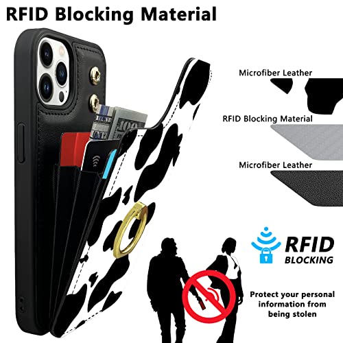 Étui portefeuille iPhone 14 Pro Max chic en cuir synthétique imprimé vache