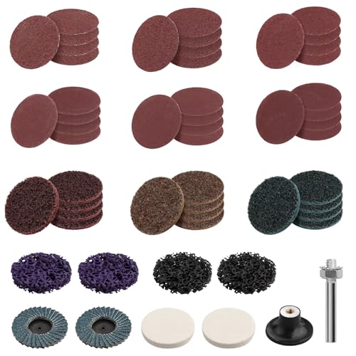 EYPINS 55PCS 2" Abrasive Sanding Disc Kit with 1/4" Shank Holder &ndash; Ideal for Deburring Grinding Polishing Surface Conditioning, Angle Grinder Attachments for Rust Paint Removal & Metalwork