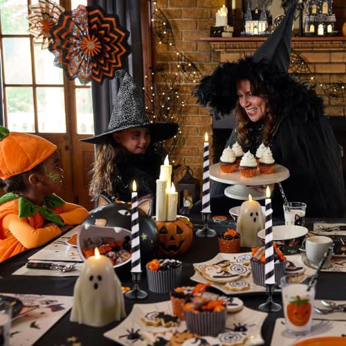 Image of Halloween Taper Candles Striped, Black and White Flameless Candles 3 Pack | Flickering LED Candlesticks with Remote and Timer, Warm 3D Wick Light, Home Table Mantel Party Festival Decor 9.6 Inches