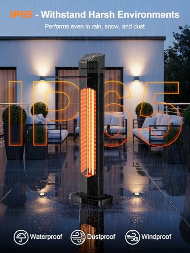 Image of Uthfy 37 inch Outdoor Heaters for Patio, Electric Patio Heater with Remote, 12H Timer, IPX5 Waterproof, Tip-Over & Overheat Protection, Portable Infrared Heater for Indoor, Outside, Porch, Garage, Shop