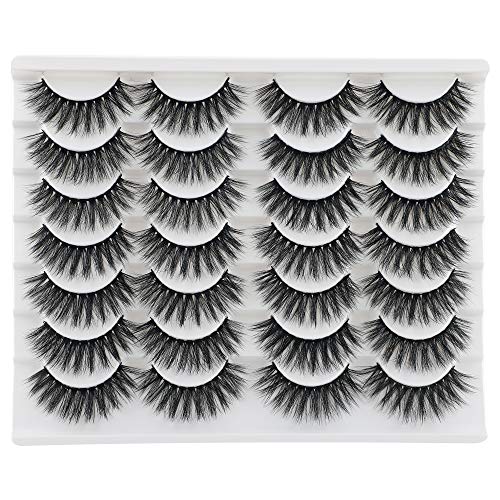 14 Pairs Natural Fluffy False Eyelashes, FANXITON Wispy Fake Lashes 3D Volume Faux Mink Lashes Pack