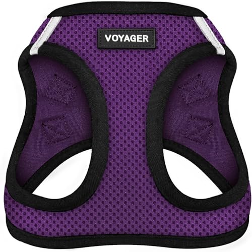 Image of Best Pet Supplies - All Weather Mesh /Plush, Reflective, No Pull Harness for Small, Medium Dogs, Cats - Secure with Hook & Loop Fastener, Buckle, Double D-Rings - Purple /Black Trim, S