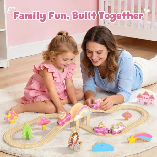 Hot Bee Pink Wooden Train Set, Girls Birthday Gift Unicorn Toy Age 3+ DROPS TO (works on 38PCS) - image 6