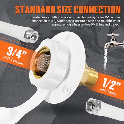 Image of TONDA RV City Water Inlet with Check Valve, Brass Thread RV Water Fill Inlet Replacement, RV Water Hose Connector for Camper, Trailer, Motorhome