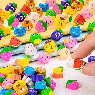 Mini Erasers for Kids Bulk, 240 Pieces Cute Tiny Erasers for Kids, Non-Toxic 3D Novelty Fun Erasers Bulk, Fruit Animal Erasers Desk Pets for Kids Classroom, Gift Filling, Party Favors