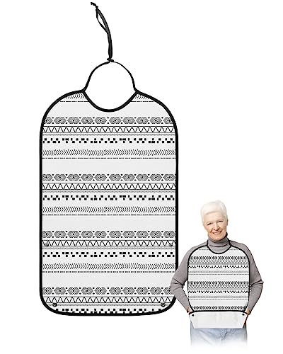 Bohomia Adult Bib for Eating with Crumb Catcher,Washable & Waterproof Terry Cloth Adjustable Elderly Women Men Adult Bibs Funny Apron Clothing Protector Modern Minimalist Abstract Geometric Stripes