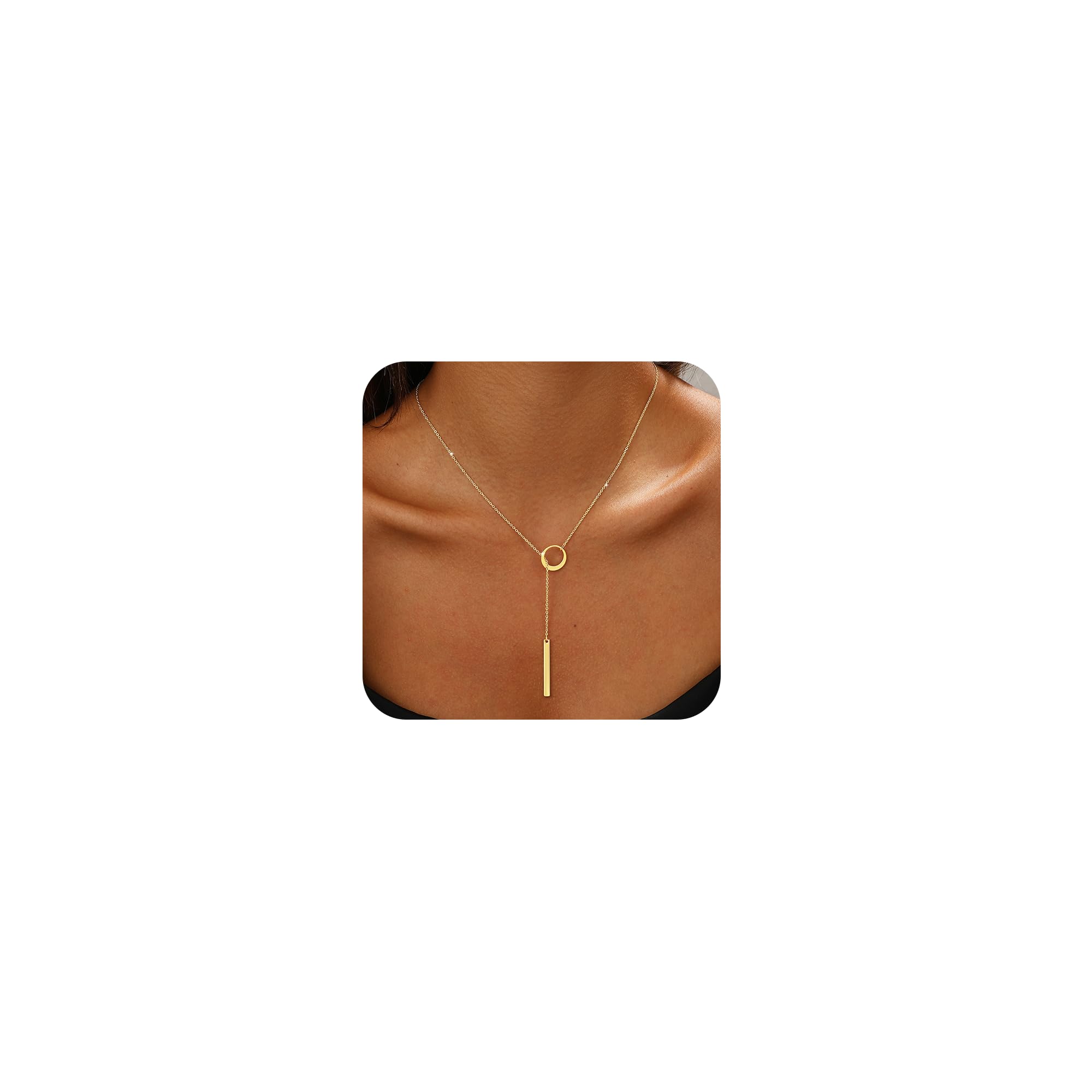 Hergory Lariat Gold Necklace for Women Trendy, Dainty 14k Gold Plated Drop Bar Pendant Lariat Y Shaped Long Necklaces Fashion Jewelry for Women Gift