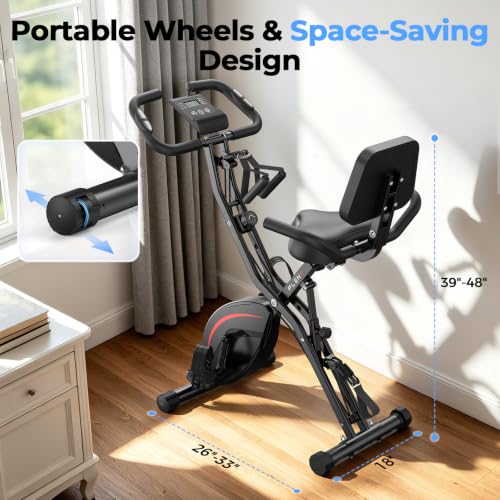 Pleny 5 IN 1 Foldable Exercise Bike, Stationary Bikes for Home 6.6 LBS Magnetic Flywheel, 330LB Weight Capacity Back Support Cushion Indoor Workout Cycling Bike for Home Gym - image 8