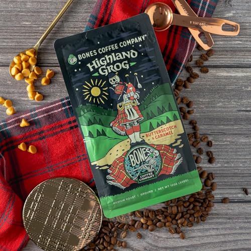 Bones Coffee Company Highland Grog With Cinnamon Roll 12 oz Ground Flavored Coffee Medium Roast Coffee Bundle