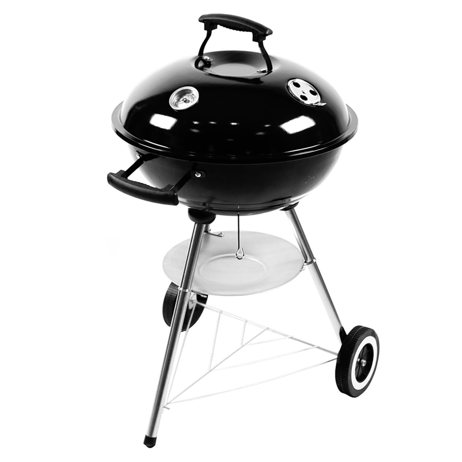 KONO Grill kulowy, grill na węgiel drzewny, grill piknikowy, ze stali nierdzewnej, mały grill z pokrywką, kółka, uchwyt ze stali nierdzewnej, termometr, grill kempingowy, zdejmowany grill do ogrodu,