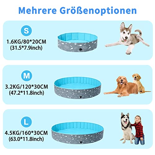 Demigreat Hundepool fur Große Kleine Hunde,80/120/ 160CM Faltbar Hunde Planschbecken, Tragbar & Eco-Friendly PVC Hunde Pool, Ozean