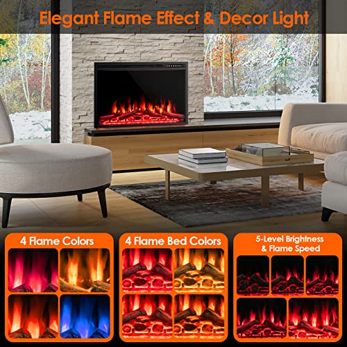 Goflame 37 Inch Electric Fireplace Insert, Freestanding & Recessed Ultra Thin Electric Fireplace With 5100 Btu Heat Output, 4 Flame Bed & Flame Colors, Remote Control, Overheat Protection, 750W/1500W #TOP2