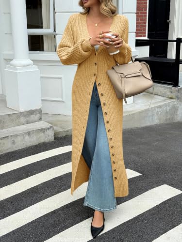 Image of Saodimallsu Womens Long Duster Cardigans Button Down Maxi Sweater Dress