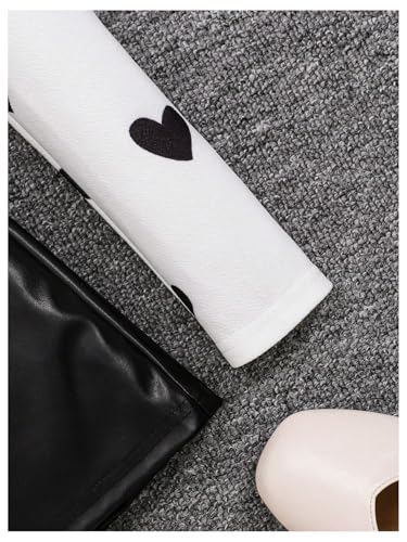 Image of Floerns Girl's 2 Piece Outfit Heart Print Long Sleeve Tee Top and PU Leather Shorts Set Black 11Y