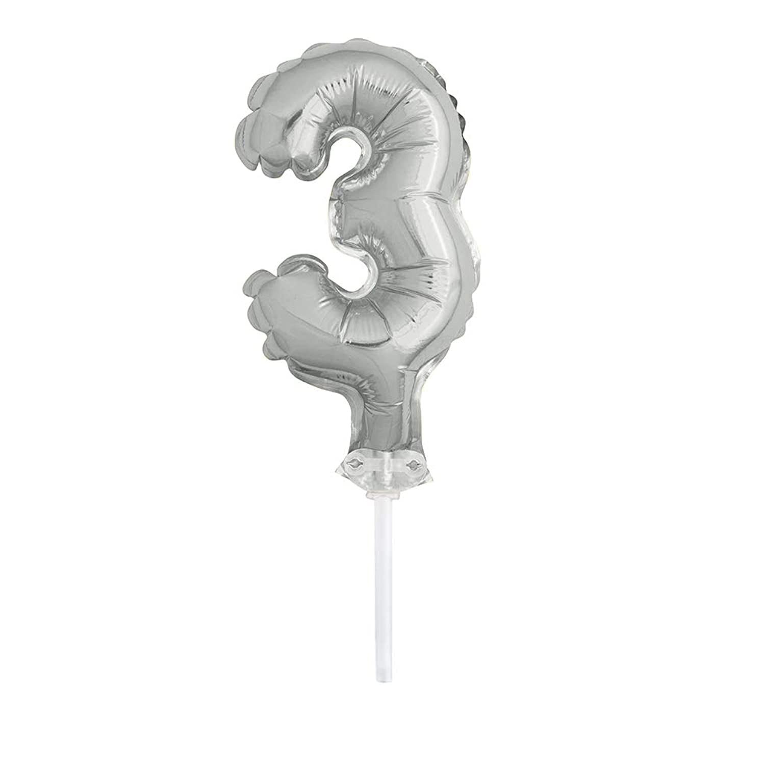Silver Foil Number 3 Balloon Cake Topper (12cm) - Perfect for Milestone Celebrations - 1 Pc