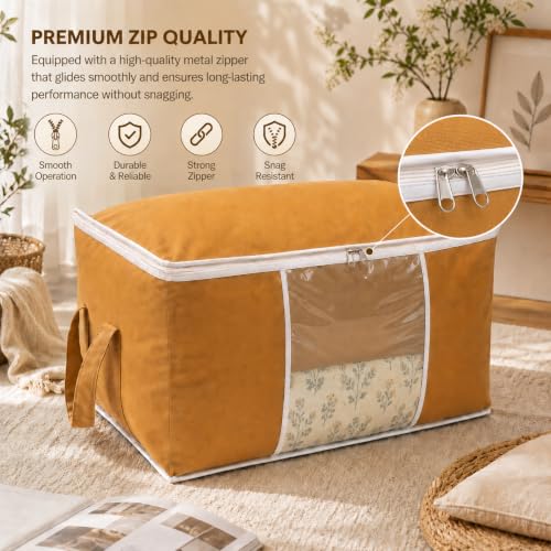 Image of Non-Woven Side Handle Underbed Storage Bags | Pack of 6 | Durable, Foldable Blanket, Comforter & Clothing Organizer | Dustproof, Moisture-Resistant Storage for Closets & Under Bed (Beige)