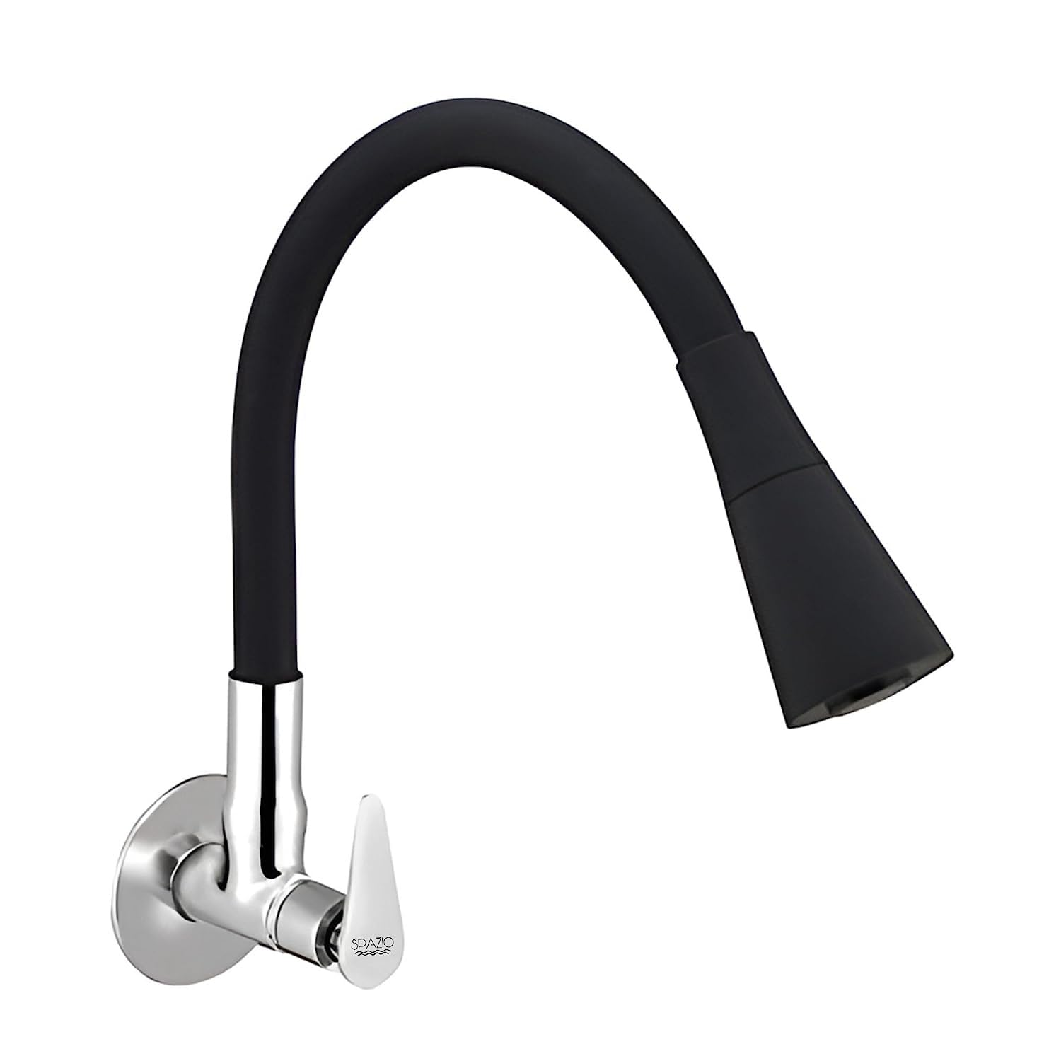 SPAZIO Vignette Flexo SmartBuy Flexible Sink Faucet - Flxo Play (with 360 Degree Flexible Silicon Hose & Dual Flow Pattern) Hot/Cold Water Tap with Wall Flange - Black, Chrome