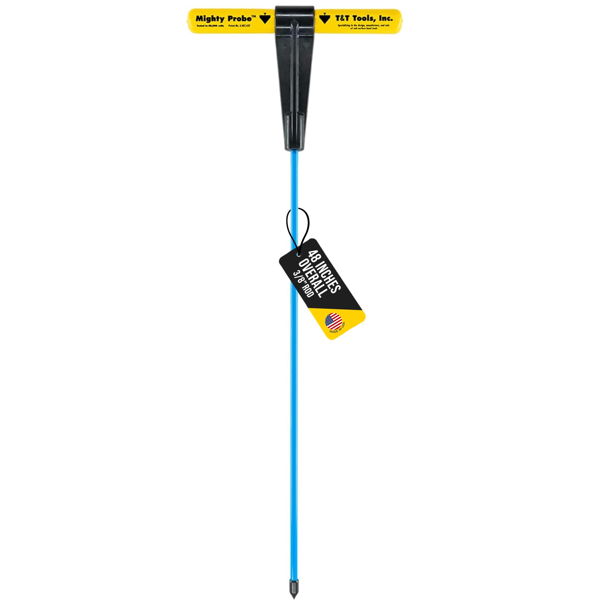 T&T Tools 48-Inch Mighty Probe Insulated Soil Probe – 3/8" Hex Rod Heavy Duty Steel T-Handle Probe for Landscaping, Utility Locating, Soil Testing & Wastewater, USA Made – 1 Pack