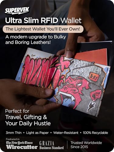 Image of Supervek Monkey Anime Paper Slim Wallet - Tattoo Art Streetwear Hypebeast Stitched Bifold Mens Wallet - Men's Credit Card Holder Purse Wallets, Gifts for Him Boys Gents - RFID Blocking