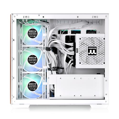 Image of Thermaltake View 380 WS ARGB; Mid Tower Chassis; Side Wood Trim; 4x120mm ARGB Lite Fans Included; 415mm GPU Clearance; Dual Chamber; ATX /mATX /mITX; Hidden Connector Support; Snow; CA-1Z2-00M6WN-WS