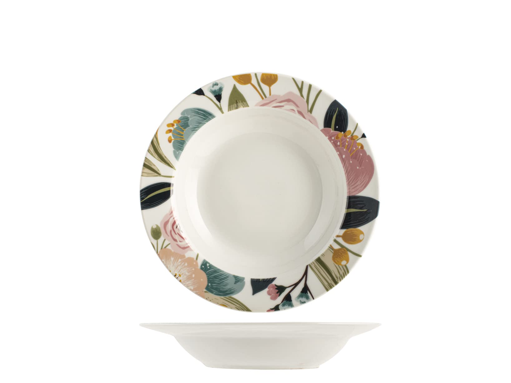 H&H Servizio Tavola 18 Pezzi Peony in Porcellana Decorata – Piatti Piani, Fondi e Frutta – Lavabili in Lavastoviglie – Adatti a Microonde – Eleganza e Stile per la Tavola