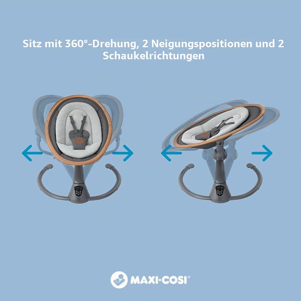 Maxi-Cosi Cassia Babywippe Elektrisch, 0–6 Monate, max. 9 kg, Babyschaukel Elektrisch, 12 Melodien, 360°-Sitzdrehung, automatische Bewegungserkennung, 5 Geschwindigkeiten, Beyond Green