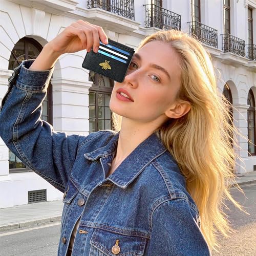 Image of SEAVILIA Card Holder Keychain Wallet for Women with ID Window RFID Coin Purse Bee Gifts Slim Minimalist Small Wallet