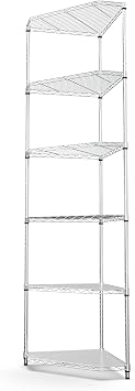 Wire Shelving Unit 6 Tier NSF Metal Corner Shelf , 600lbs Capacity Heavy Duty Adjustable Pentagonal Storage Rack with Shelf Liners for Kitchen Garage Office Room, 72"H x 20"L x 20"D - Chrome