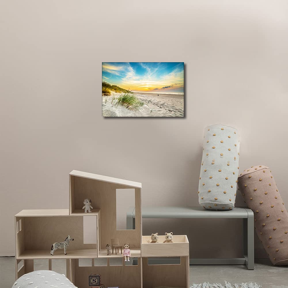 TISHIRON Canvs Wall Art Seaside Sands Grass Beach Sunset Painting Framed Artwork Landscape Canvas Print for Living Room Bedroom Home Decorations Wall Decor 8x12inch - Image 3