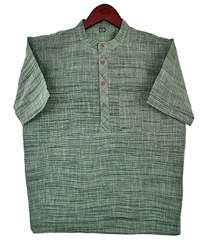 Image of Traditional Half Sleeve Ethnic Casual for Festivals /Functions Short Sleeve Men Kurta Cotton Blend Fabric