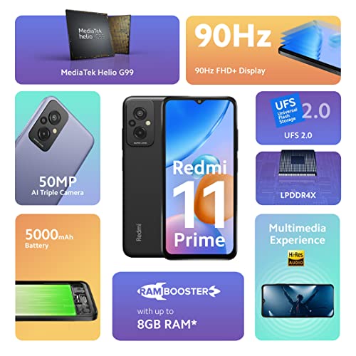 Redmi 11 Prime (Flashy Black, 4GB RAM, 64GB Storage) | Prime Design | High Performance Helio G99 | 50 MP AI Triple Cam | 5000 mAh | 22.5W - Image 2