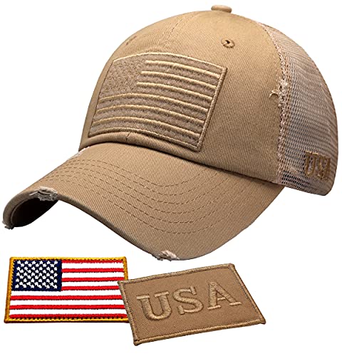 Image of Antourage American Flag Unconstructed Unisex Mesh Snapback Baseball Hat Cap for Men and Women +2 Patriotic Patches Included