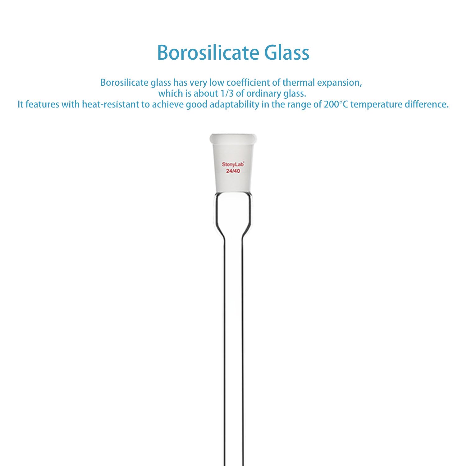 stonylab Tubo de Condensación de Aire, Condensador de Reflujo de Vidrio Borosilicato (24/40), Chaqueta de 300 mm, 16 mm de Diámetro, para Experimento de Destilación