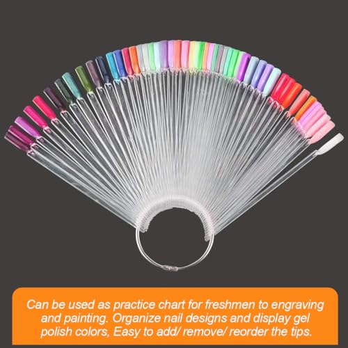 Jassins Y-3562/84-85 100 Pcs Clear Fan-Shaped False Nail Swatch Sticks Nail Polish Practice Display Art Tips Nail Sample Sticks With Metal Split Ring thumb #3