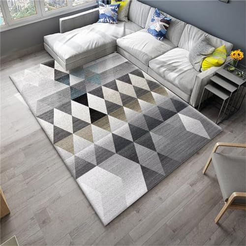 Tapis géométrique moderne salon poil court gris résistant aux taches - 2