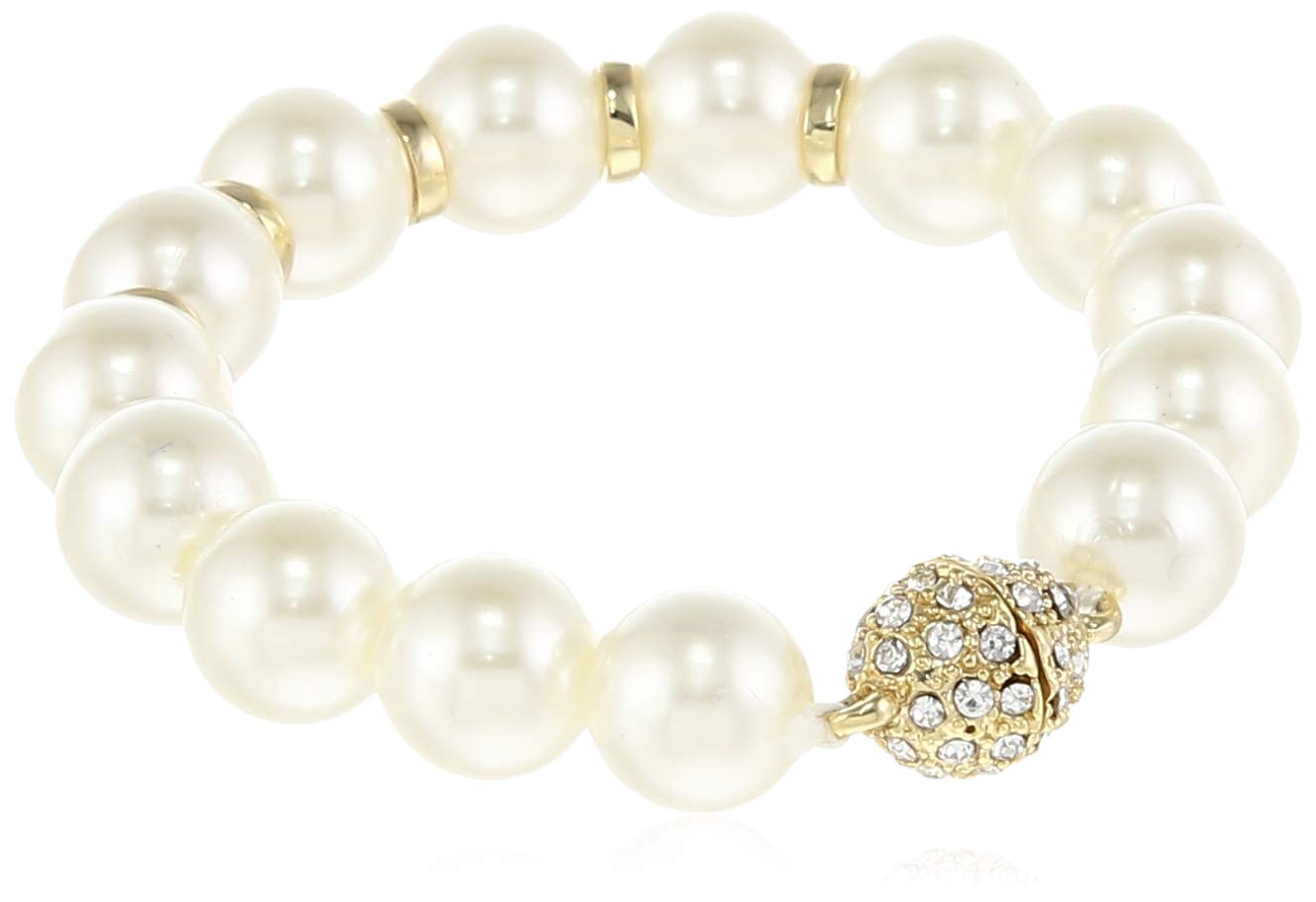 Estele 24 Kt Gold Plated Pearl Line Studded Bead Stretch Bracelet
