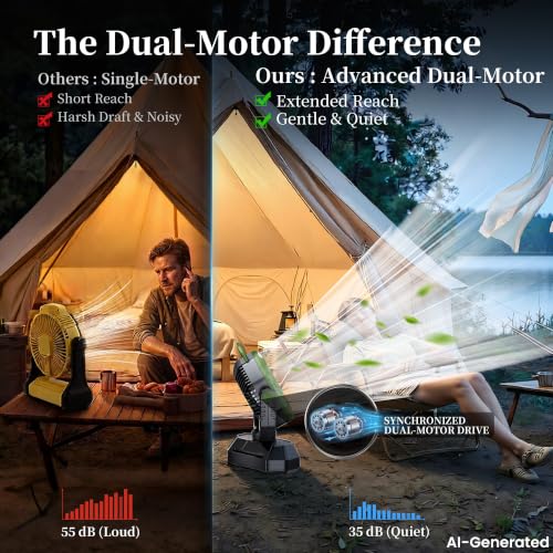 AJVV Camping Fan, Oscillating Battery Powered Portable Rechargeable Hanging Tent Fan with Light and Remote for Camp, Outdoor, Emergency Power Outage, Fishing, RV Travel (Green) by AJVV - Used condition - Image 3