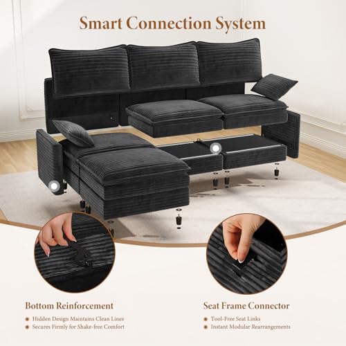 Image of Vesgantti Large Modular Sectional Sofa, Big Comfy Cloud Couch with Ottoman Deep Seat Corduroy Cloud Sofa, 8 Seater Large Sectional Couches for Living Room, Bedroom and Apartment, Gray