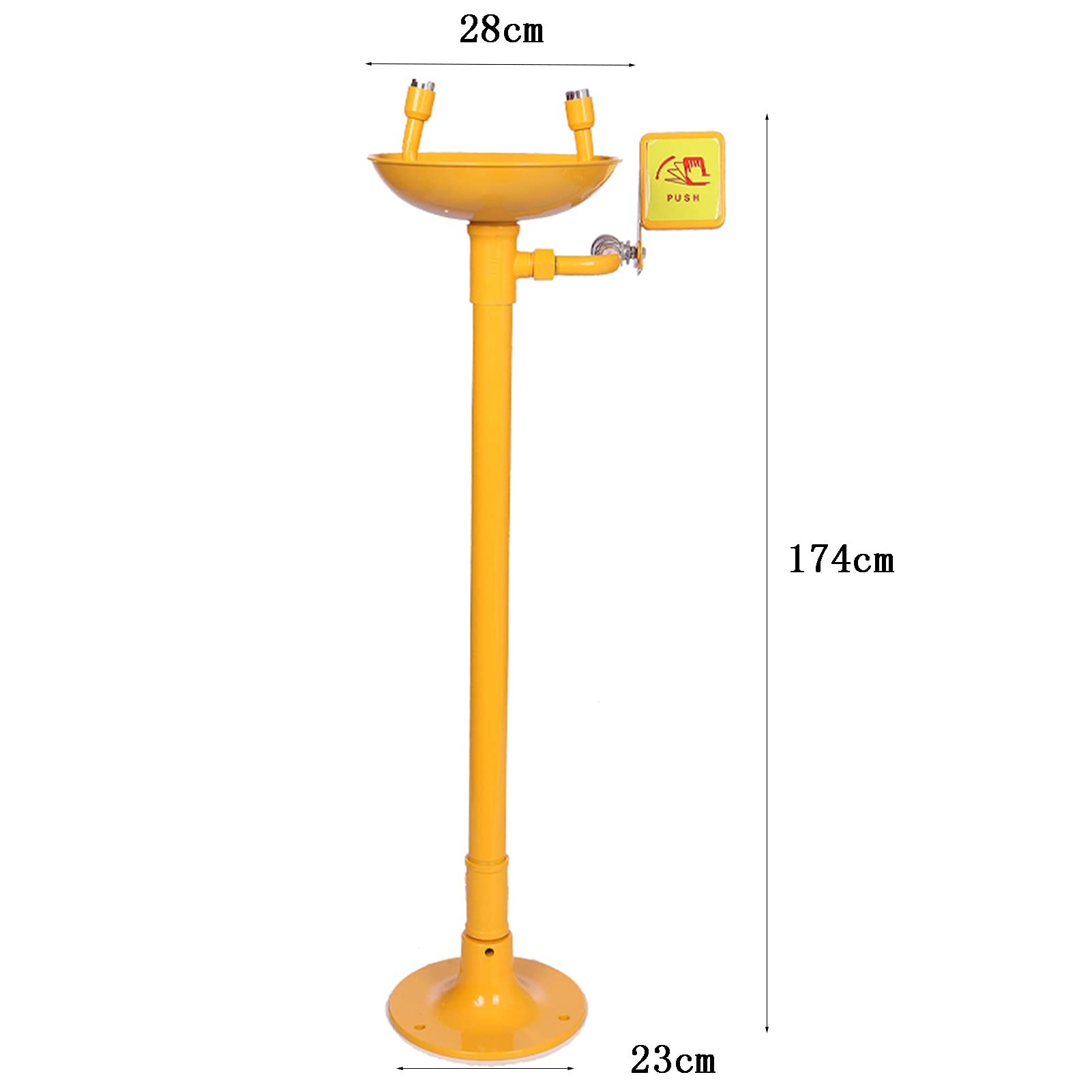 Estación lavaojos de Emergencia con Pedestal, con Revestimiento ABS Amarillo, Acero Inoxidable 304, para la Industria química del petróleo.,