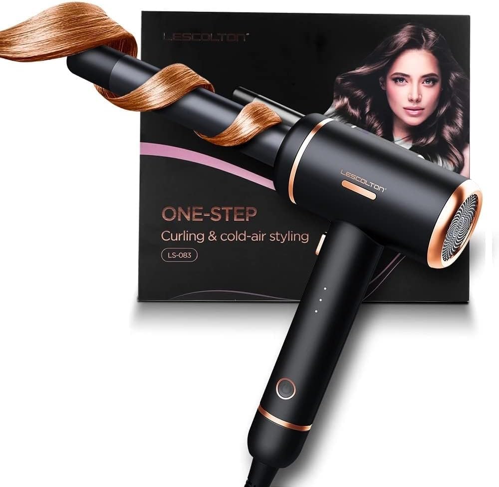 LESCOLTON Ceramic Curling Iron with Cooling Air Long Last 1" Barrel Hair Curler Volcanic Lava Mineral Protect Hair and Create Beach Wave Curls (Black)