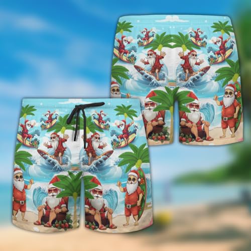 Christmas in July Mens Swim Trunks - Tropical Christmas Hawaiian Mens Swim Short Beach Shorts TU-SH-582