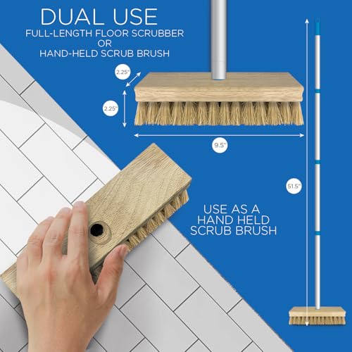 Image of LOLA Deck Scrub Brush, 9 inch x 3.5 inch Head w /Natural Coco Bristles for Outdoor Cleaning, Removes Dirt & Grime from Patios, Decks, Grout, 1 Count