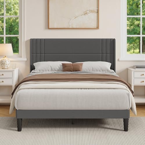 Blishom Letto imbottito 160 x 200 cm, con testiera e rete a doghe, robusto letto in tessuto per ragazzi e camere degli ospiti, struttura imbottita,Grigio scuro