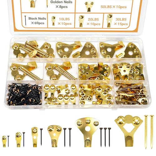 Image of 130PCS Heavy Duty Picture Hanging Kit 10-100lbs Picture Hangers Hooks for Hanging Hardware, Plaster Walls, Clock, Mirror, Painting Hooks DD001
